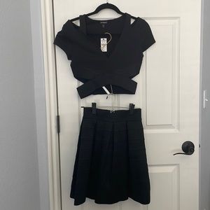 Express crop top & pleated skirt combo with woven fabric detail